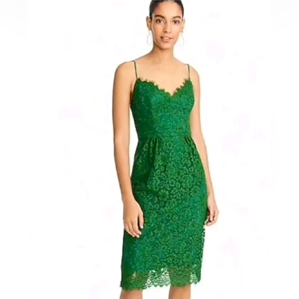 J. Crew Emerald Green Lace Midi Dress 👗 - Picture 2 of 8